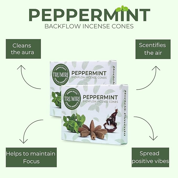 Peppermint Backflow Incense Cones - Total 60 Incense Cones Waterfall - Six Packs of 10 Incense Backflow Cones - Waterfall Inscent Cones - Incense Waterfall Cones