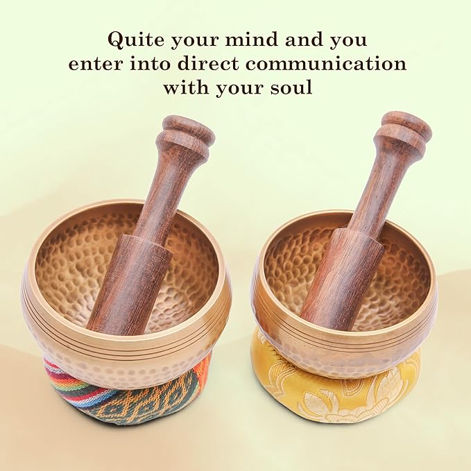 Tibetan Singing Bowl Set - Authentic Cuencos Tibetanos for Sound Healing, Meditation & Chakra Balancing - Includes Cushion, Mallet-Unique Spiritual Gifts for Women and Men (2 Chakra Set) - Bloomnest