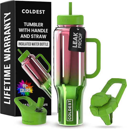 Coldest Tumbler with Handle and Straw - 100% Spill Proof Tumbler with Straw (3 Lids) - Stainless Steel Insulated Leakproof Tumblers for Women & Men - Cup Holder Friendly - 46 oz (Tinsel Nova) - Bloomnest