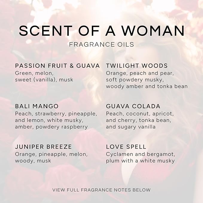 Eternal Essence Oils Scent of a Woman Set of 6 Premium Fragrance Oils - Includes Guava Colada, Twilight Woods, Bali Mango, Passion Fruit & Guava, Juniper Breeze, and Love Spell Scented Oils - 10ML - Bloomnest