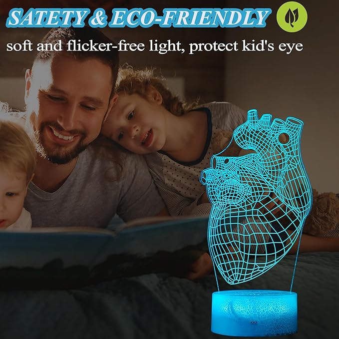 Heart Anatomy Illusion Lamp, Cardiology Gifts, 3D Night Light, 16 Colors Changing, Timer, 4 Flash Modes and Dimmable, Kids Room Decoration, Xmas Heart Model Gifts - Bloomnest