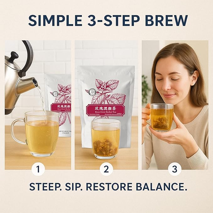 Rose Glow Herbal Blend | natural Herbal Tea With Rose, Goji Berry, Jujube, and Lily | Calming Floral Infusion and Relaxing Beverage | Includes 5 natural Tea Bags for Mindful Sipping