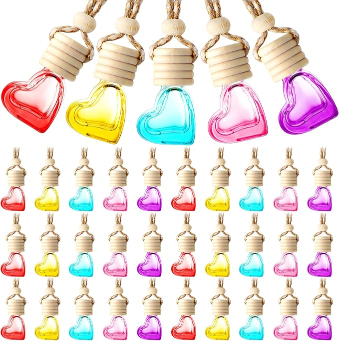 50 Pcs 6ml Hanging Car Air Freshener Car Diffuser Bottle Empty Glass Perfume Heart Love Bottle Freshener Diffuser Pendant Valentine's Day Essential Oil Fragrance Aromatherapy Ornament (Multicolor) - Bloomnest