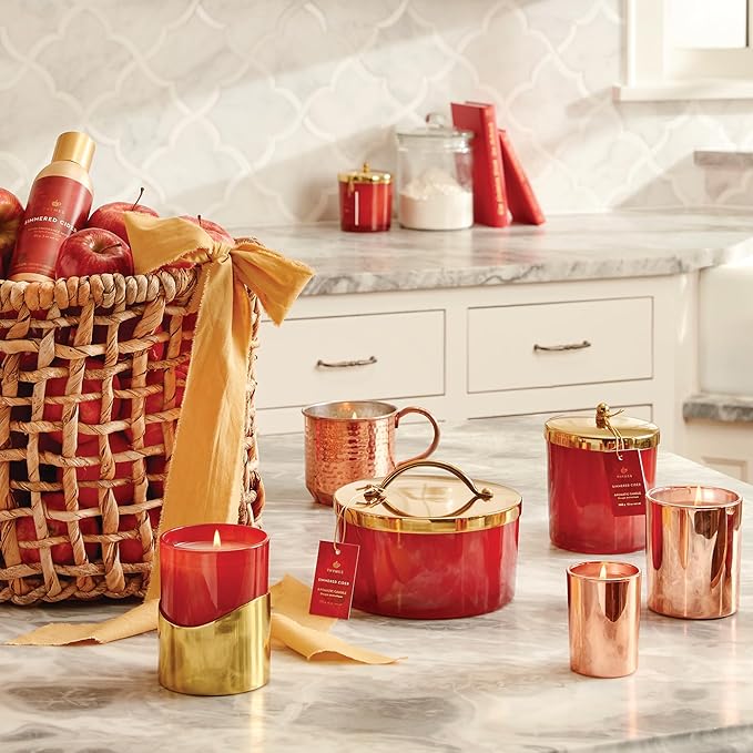 Thymes Scented Candles for Home Decor - Luxury Home Fragrance Gifts for Women & Men - Fall Candles with Warm Notes of Apple, Clove, & Cardamom - Harvest Red (Simmered Cider, 13 oz) - Bloomnest