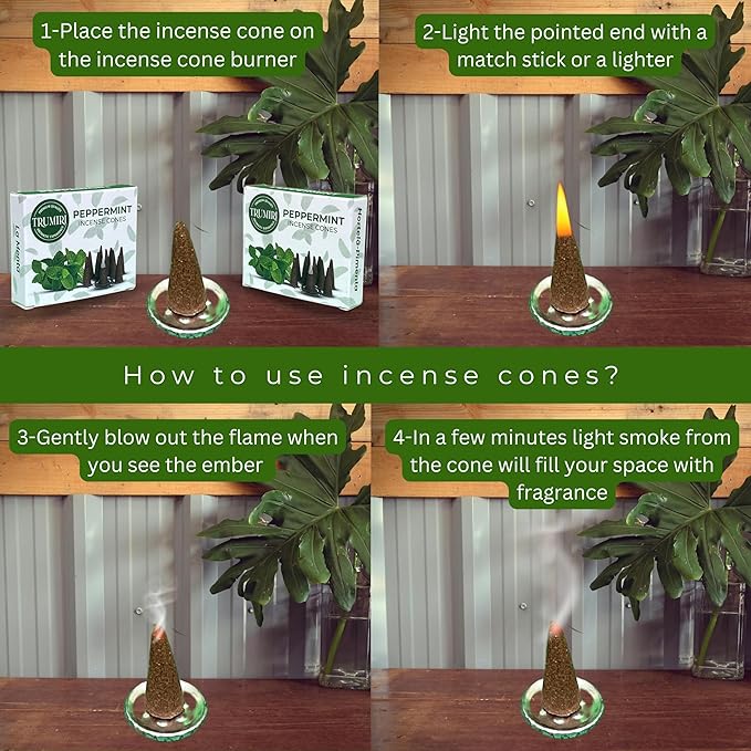 TRUMIRI Peppermint Incense Cones - Total 20 Cone Incense - Dual Pack of 10 Insence Cones - Incense Cones Scented - Cone Incense Scents - Insense Cones - Incent Cone TRUMIRI