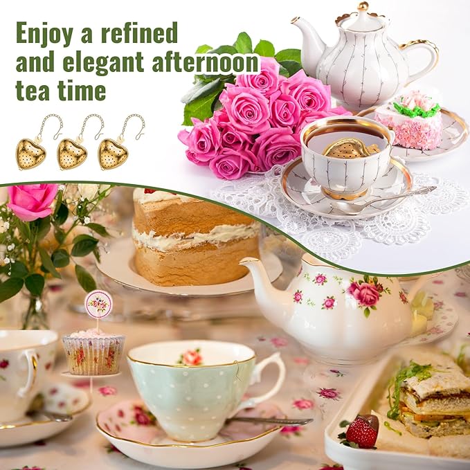 Sumind 50 Pcs Stainless Steel Tea Strainer Ball Infuser Loose Leaf Steeper Interval Diffuser Heart Shape Mesh Filters with Extended Chain Hook for tea party Seasonings Cup Bottle(Gold) - Bloomnest
