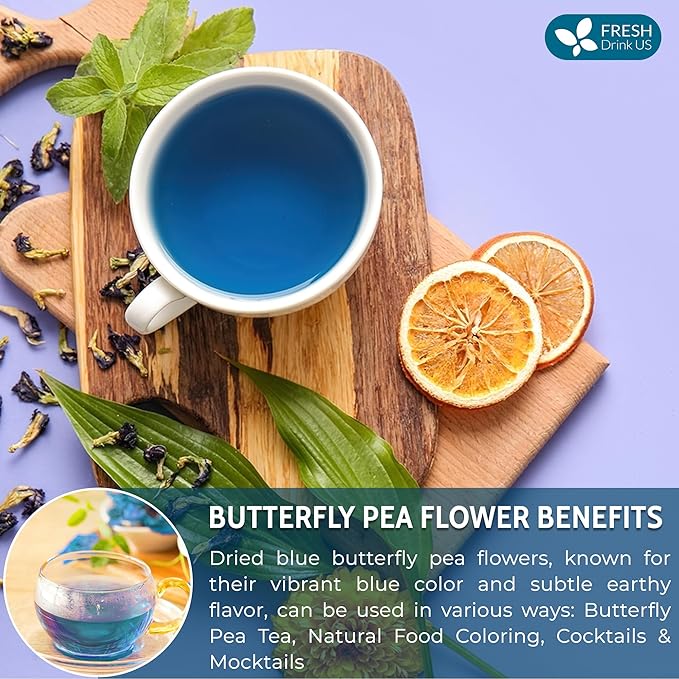 FreshDrinkUS, Premium 8oz Blue Butterfly Pea Flowers Dried – Premium Whole Flower Herbal Tea – Vibrant Blue Natural Color – Caffeine-Free Loose Flower Tea. Vegan - Bloomnest