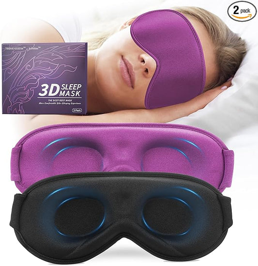 3D Sleep Mask for Men&Women, 2 Pack Contour Eye Masks for Sleep, Side Sleeping Mask for Men&Women, Blackout Eye Mask for Sleeping Eye Mask, Airplane Travel Essentials for Men, Meditation Black&Purple - Bloomnest