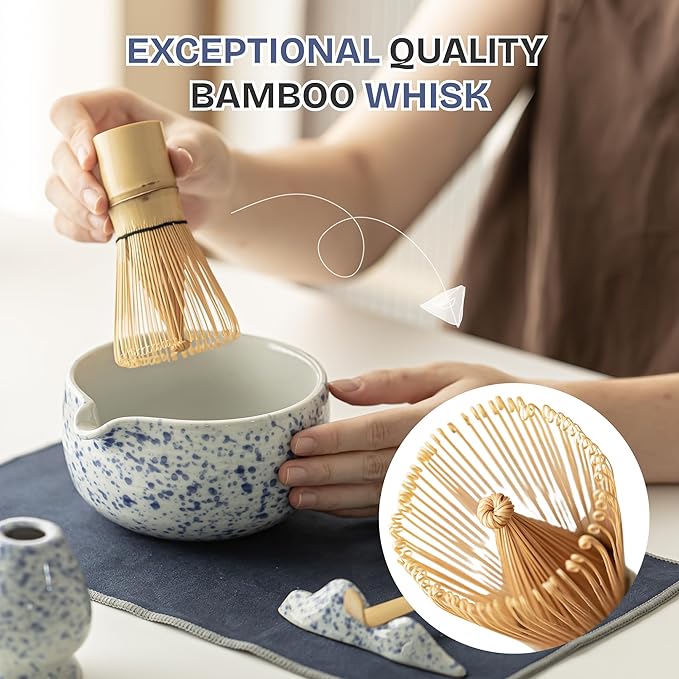 Matcha Whisk Set, 7 PCS Matcha Kit with Matcha Bowl with Spout, Bamboo Matcha Whisk and Scoop, Matcha Accessories & Sifter – Complete Matcha Set for Tea Lovers, Matcha Gift Set (Blue) - Bloomnest