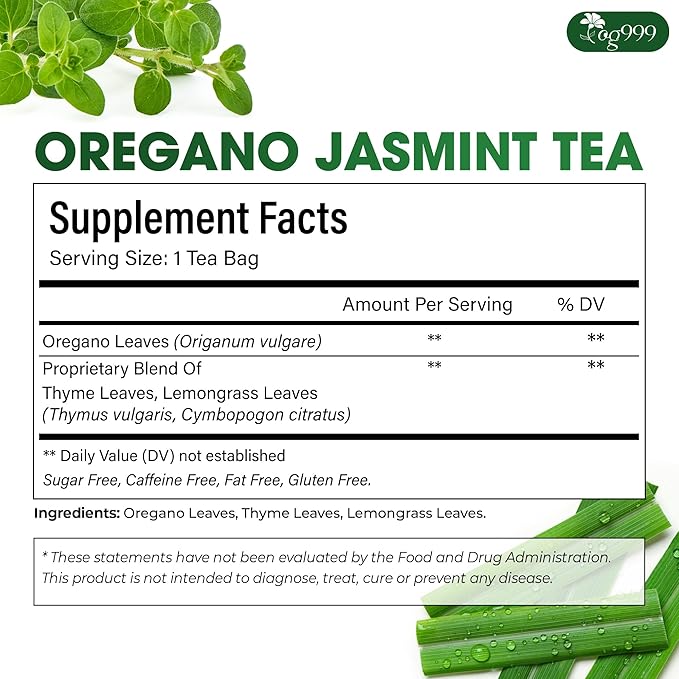 TOG999, Premium Oregano Herbal Tea with Jasmine-Like Notes – 60 Tea Bags | Blend of Oregano, Thyme & Lemongrass | Caffeine-Free, Natural Flavor, Premium Quality Herbal Infusion - Bloomnest