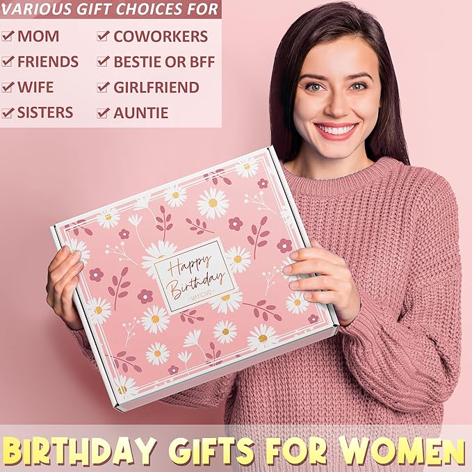 Birthday Gifts for Women Friendship, Unique Happy Birthday Gifts Basket for Mom Her Best Friend Sister Wife Girlfriend Coworker, Luxury Self Care Box Rose Relaxing Spa Gifts Set for Women with Blanket