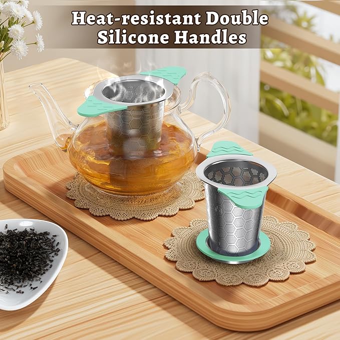 Tea Infuser for Loose Leaf Tea,18/8 Stainless Steel Tea Infuser with Heat Proof Silicone Handles,Extra Fine Mesh Tea Strainers Filter Fine Tea Leaves Effectively,Fits TeaPots/Mugs-Green - Bloomnest
