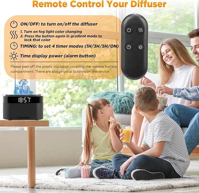 Flame Diffuser for Essential Oils, 200ml Essential Oil Diffuser with Alarm Clock, Upgraded Aromatherapy Diffuser Aroma Humidifier with 7 Color Remote & Auto-Off Protection for Home Yoga Office - Bloomnest