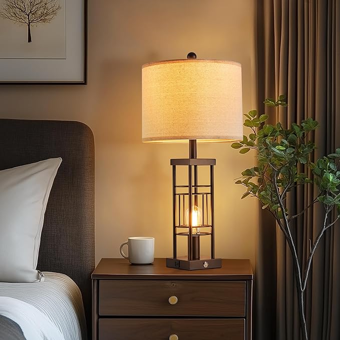 Table Lamp for Living Room Set of 2 with USB Charging Ports, 3-Way Dimmable 27.6" Farmhouse End Lamps for Bedroom, Industrial Nightstand Lamps,Bulbs Included(Oil-Rubbed Bronze) - Bloomnest
