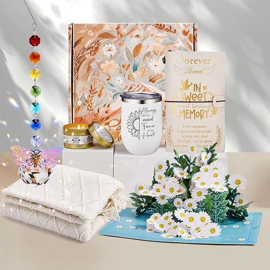 Sympathy Gift Baskets, Unique Memorial Gifts for Loss of Loved One, Bereavement Grief Gift Idea with Crystal Suncatcher, Condolences Gift Basket Box for Women, Sorry for Your Loss Mom Dad Friend Baby - Bloomnest