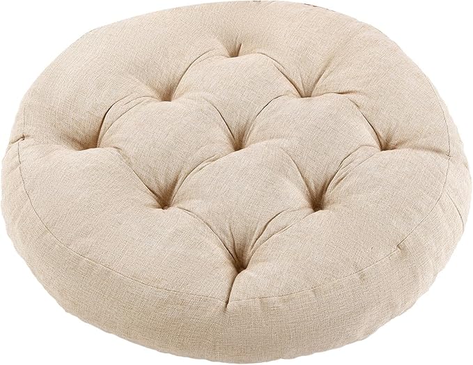 Meditation Floor Pillow, Round Floor Cushions for Adults, Button Tufted Seat Cushions for Yoga Tatami Living Room, Beige, 22 x 22 x 4 in