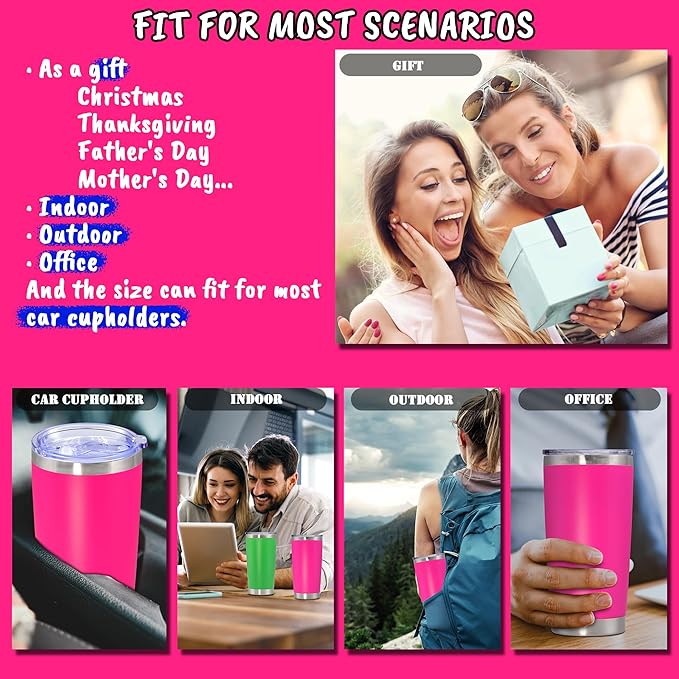 20 oz Tumbler with lid Double Wall Vacuum Insulated Tumblers Stainless Steel Coffee Mug Travel Coffee Tumbler Powder Coated Tumbler Cup Keep Hot&Cold - (Hot Pink 12 Pack)
