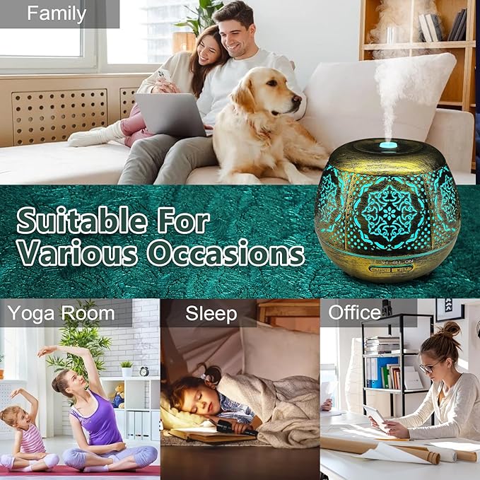 Essential Oil Diffuser for Home 500ML, Aromatherapy Diffusers for Essential Oils Large Room with Cool Mist Humidifiers for Bedroom 7 Colors Changed & 3 Mist Mode Automatic Shut-Off - Bloomnest