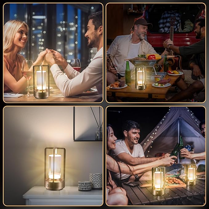 Portable Metal Table Lamp,Cordless Table Lamp, Rechargeable Battery Operated Lights, LED Table Lamps, 3 Color Stepless Dimming Touch, for Bedroom Restaurant Home Outdoor (Sliver) - Bloomnest