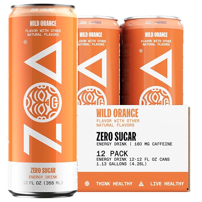 ZOA Zero Sugar Energy Drinks, Wild Orange - Sugar Free with Electrolytes, Healthy Vitamin C, Amino Acids, Essential B-Vitamins, and Caffeine from Green Tea - 12 Fl Oz (12-Pack) - Bloomnest