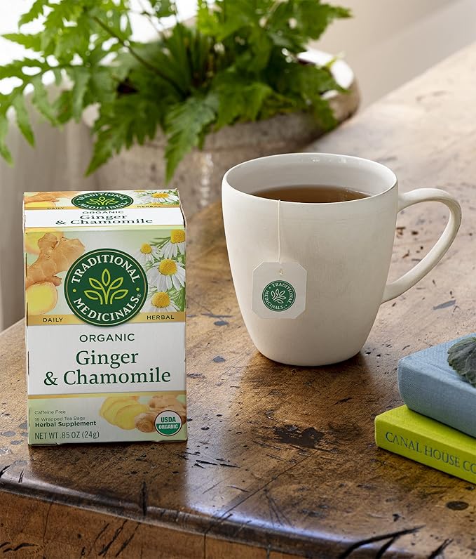 Traditional Medicinals Organic Ginger & Chamomile Herbal Tea, Relieves Occasional Indigestion or Nausea, (Pack of 1) - 16 Tea Bags - Bloomnest