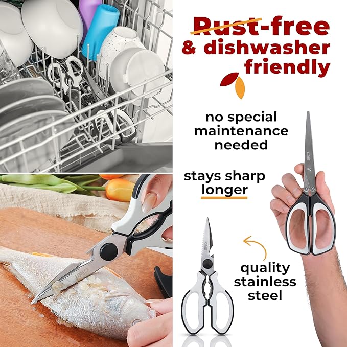 Gidli 2 Pack Kitchen Scissors & Kitchen Shears - Lifetime Replacement Warranty - Herb Scissors with 5 Blades and Cover - Heavy Duty Vegetable Salad Multi Blade All-Purpose Food Shears Dishwasher Safe - Bloomnest