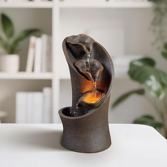 Kalona Tabletop Waterfall Fountain, 3-Tier Indoor Water Fountain for Home Office Decor, Relaxing LED Fountains with Artistic Stone-Look Design for Meditation (23005) - Bloomnest