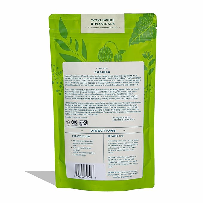 Worldwide Botanicals Organic Red Rooibos Tea – 8oz - 100% South African Aspalathus linearis – Loose Leaf, Cut and Sifted - Resealable Bag for Freshness - Bloomnest