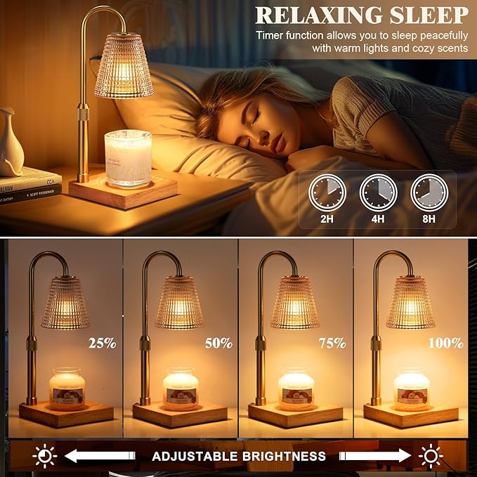 Adjustable Height Candle Warmer Lamp with Timer Dimmer,Birthday Gifts for Women Mom,House Warming Gifts New Home Room Decor,Vintage Wax Warmer for Scented Wax Jar Candles(Amber)