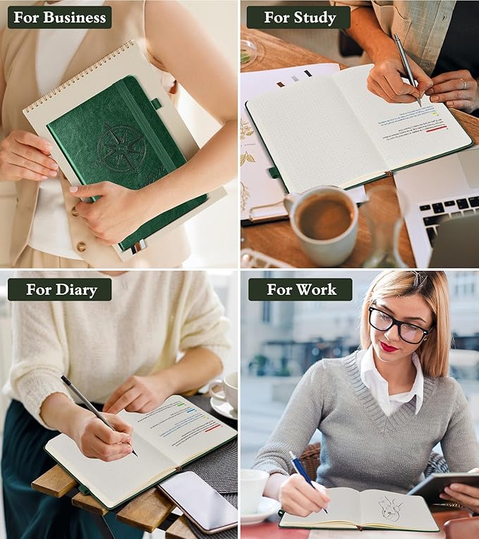 Dotted Journal Notebook for Women Men, 160 Pages Dot Grid Journals for Writing, A5 Hardcover Vintage Leather Bullet Journaling Notebooks for School, Work, Travel, Note Taking 5.8"x8.5"(Green) - Bloomnest