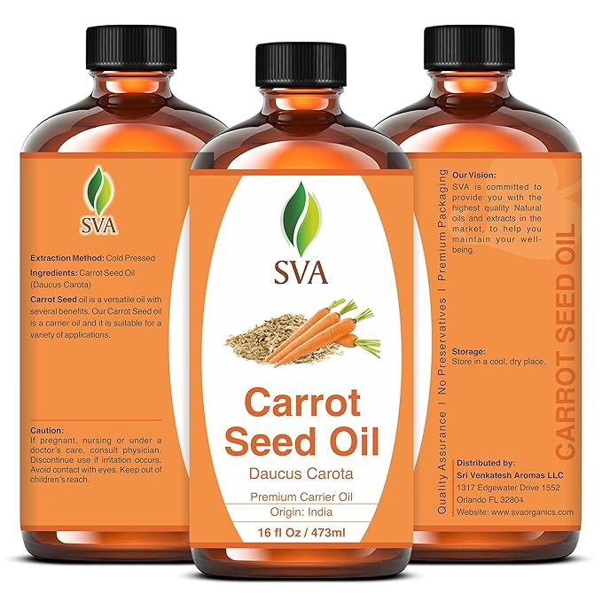 SVA Carrot Seed Oil - 16 Fl Oz – 100% Natural Cold Pressed Carrot Oil - for Face, Skin Care, Hair Care, Scalp Massage & Body Massage – Carrier Oil - Bloomnest