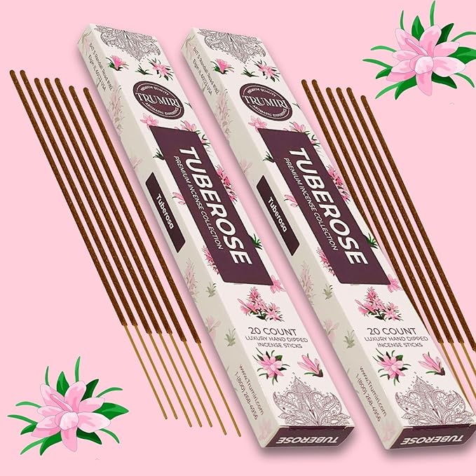 Tuberose Incense Sticks - Total 40 Insence-Sticks - Dual Pack of 20 Insense - Inciensos - Inscents - Natural Non Toxic Ingredients - Incents - Incence - Inscense - Insents TRUMIRI