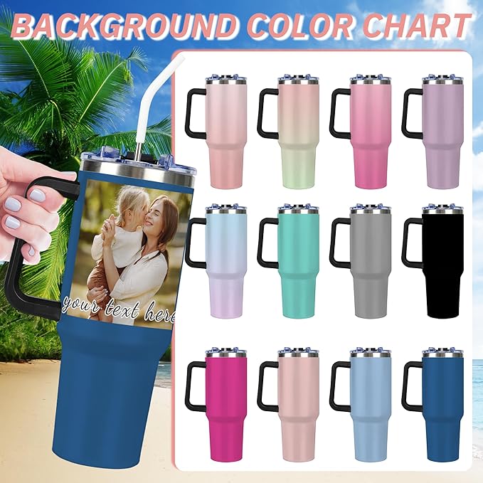 Personalized Tumbler with Handle and Straw Lid, Custom 40oz Tumblers with Picture, Logo, Text, Customized Stainless Steel Travel Coffee Cup for Women Men, Gifts for Birthday Christmas Anniversary - Bloomnest
