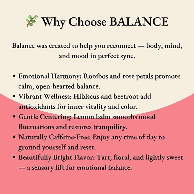 Hibiscus Rose Balance Mood Herbal Tea Infused with Adaptogens – Hibiscus, Rooibos, Rose Hips, Beetroot & Lemon Balm Blend | Calm Heart & Inner Balance | Caffeine-Free 2.8oz Pouch - Bloomnest