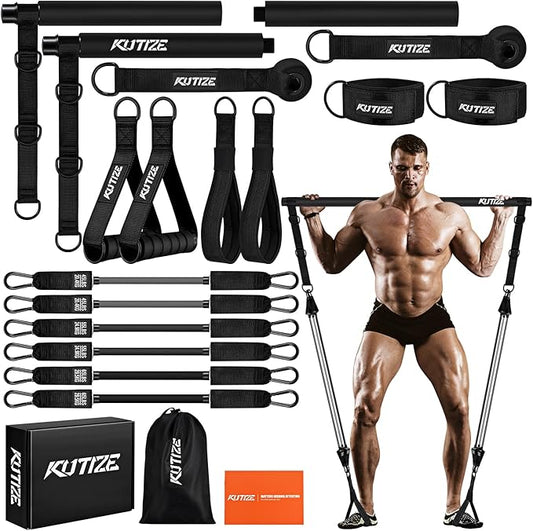 Pilates Bar Kit with Resistance Bands, Heavy Duty Pilates Equipment for Men, Strength Training Bar for Legs, Hip, Back, Arm, Abs, Chest, Shoulders, Portable Home Gym Full Body Workout Equipment - Bloomnest