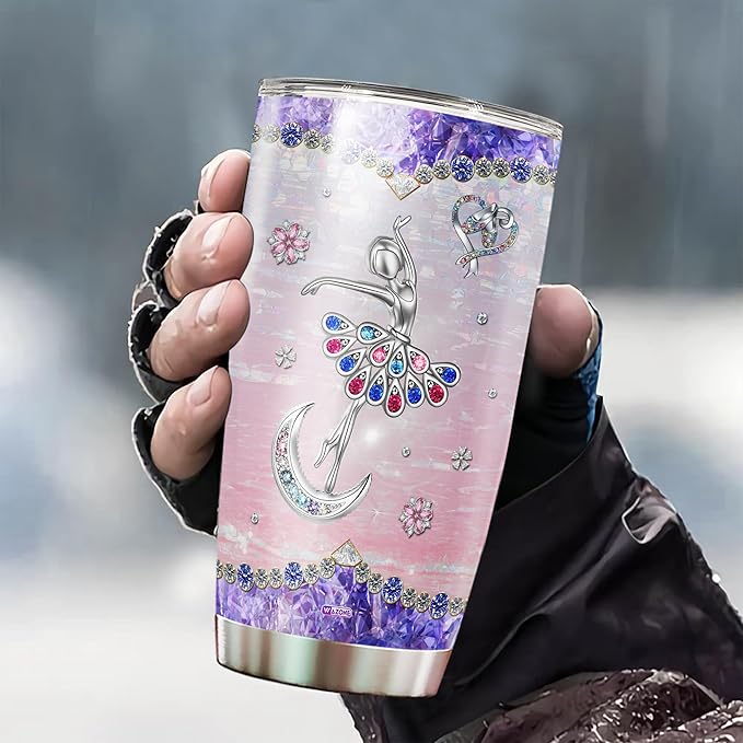 WAZONE Personalized Dancing Tumbler With Name Stainless Steel Insulated Travel Mug 20oz 30oz Jewelry Style Ballet Dancer Customized Gifts Birthday Present For Girls Her Dance Lover Custom Cup - Bloomnest