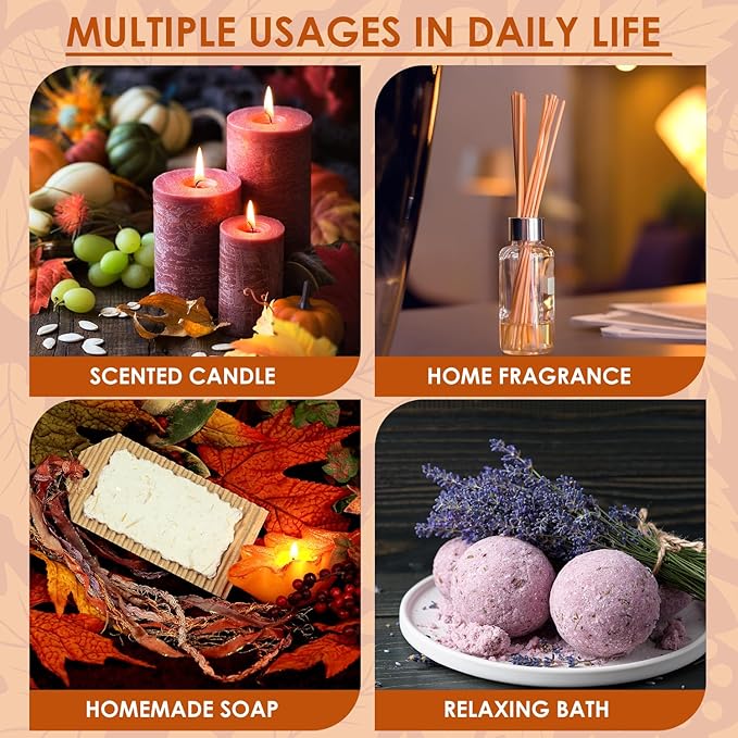 Autumn Fragrance Oil Set, ARVIDSSON Fall Essential Oils for Diffuser and Candle Making, Pumpkin Spice, Cinnamon, Spiced Cider, Snickerdoodle, Autumn Wreath, Pine, Cozy Scented Oils - Bloomnest