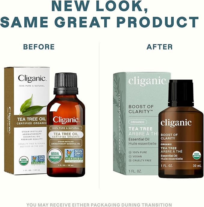 Cliganic Organic Tea Tree Essential Oil, 100% Pure Natural, for Aromatherapy | Non-GMO Verified (Packaging May Vary) Cliganic