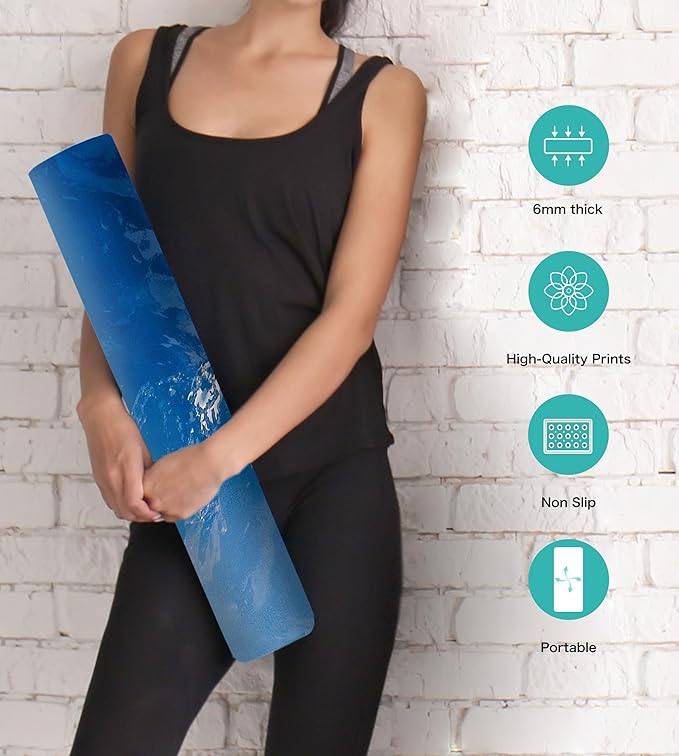 Non Slip Yoga Mat TPE Workout Mat for Men Women, Thick Workout Mat with Carrying Strap, Fitness Mats for Exercise, Yoga, Fitness, Pilates, Floor Workouts (72" x 24" x 6mm) - Bloomnest