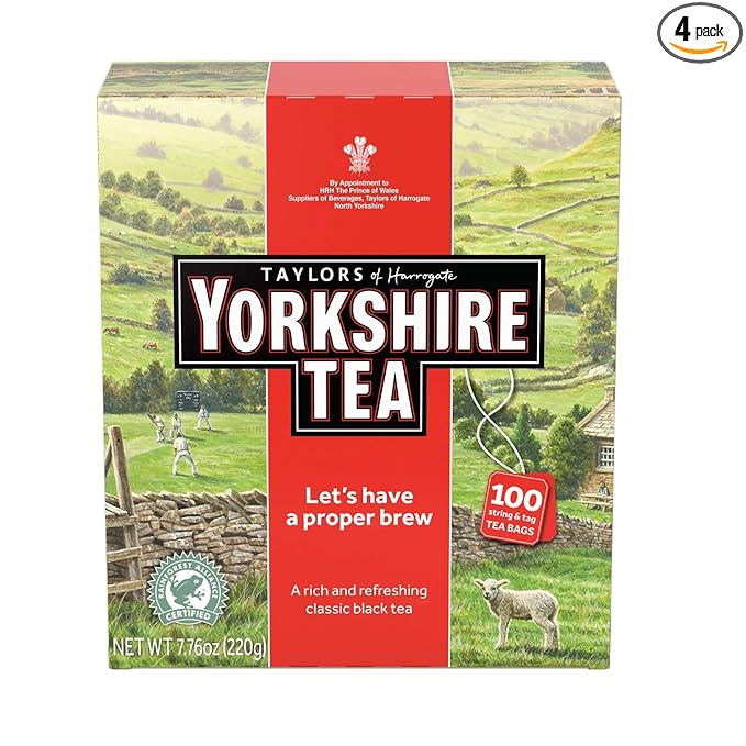 Yorkshire Tea, Red, Black Tea, String and Tagged Bags, 100 Count (Pack of 4), Refreshing, Satisfying, and Strong, Classic British Breakfast Blend, Caffeinated, Enjoy Hot or Iced, 400 Teabags Total - Bloomnest