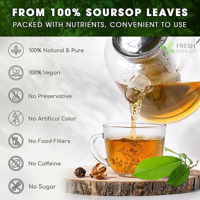 FreshDrinkUS, Premium 30+ Soursop Graviola Dried Leaves, Natural Whole Soursop Leaves, Wildcrafted, Hoja Guanabana, Loose Leaf Herbal Tea, No Gluten, Vegan - Bloomnest