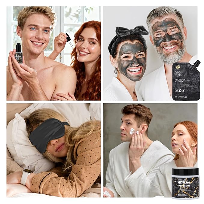 35 Pcs Valentines Day Gifts for Women & Men, Charcoal Bath & Body Gift Basket, Face Skin Care Kit, Self-Care Gift, Diffuser, Shower Gel, Massage Oil, Bath Bomb, Birthday, Christmas, Mother, Husband - Bloomnest