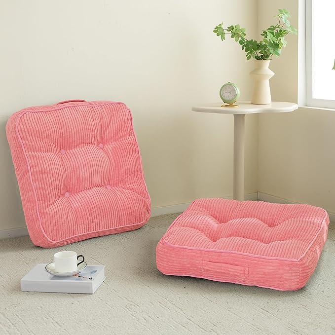 Washable Floor Pillow Cushion for Adults, Meditation Cushion Pillow, Large Square Floor Sitting, Removable Tufted Corduroy Cover, for Tatami Living Room or Yoga, 22x22 Inch, 2Pack, Machine Washable - Bloomnest