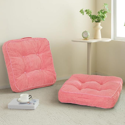 Washable Floor Pillow Cushion for Adults, Meditation Cushion Pillow, Large Square Floor Sitting, Removable Tufted Corduroy Cover, for Tatami Living Room or Yoga, 22x22 Inch, 2Pack, Machine Washable - Bloomnest