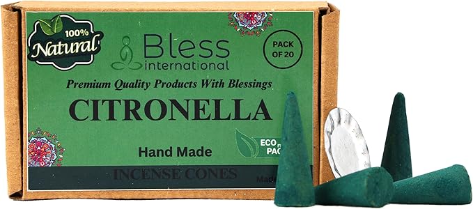 Bless International Citronella 100%-Natural-Incense-Cones Handmade-Hand-Dipped Organic-Chemicals-Free for-Purification-Relaxation-Positivity-Yoga-Meditation The-Best-scents (20 Count) BlessInternational