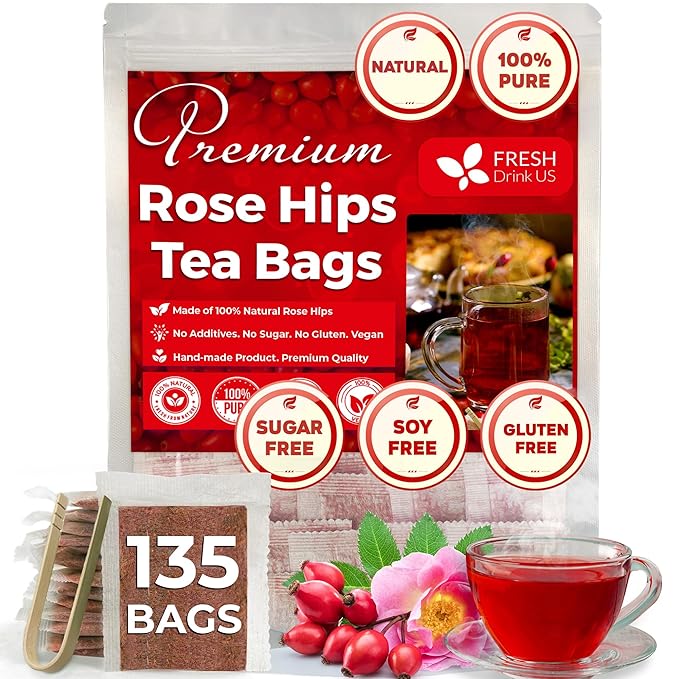 FreshDrinkUS, Premium 135 Rosehip Tea Bags, 100% Natural & Pure from Rose Hip Fruits. Loose Rosehip Herbal Tea. Made with Natural Material Tea Bags. No Sugar, No Caffeine, No Gluten, Vegan. - Bloomnest