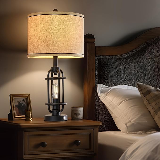 23.75'' Industrial Black Metal Table Lamps Living Room Lamp for Nightstand Bedroom lamps Set of 2 Bedside End Side Table Lamps Home Decor Touch Lamp Modern Lamps With USB Port, Bulbs Included - Bloomnest