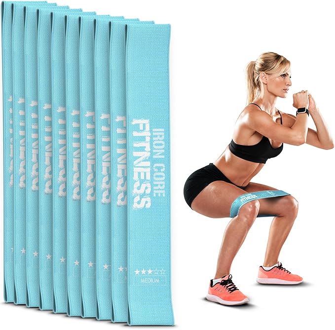 Fabric Mini Resistance Bands Sets for Trainers, Bootcamp, Gym for Men and Women in Fun Colors - Ebook, Videos and Workout Chart Included by Iron Core Fitness - Bloomnest