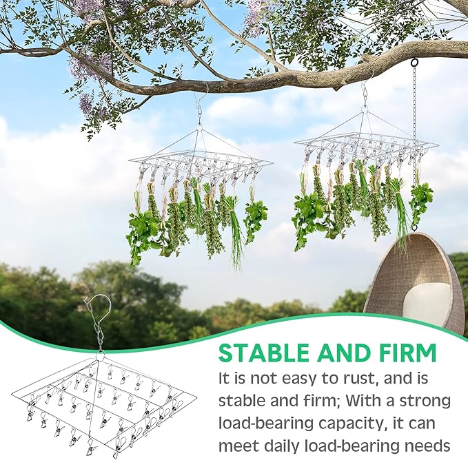 Bokon 4 Pcs Hanging Drying Rack for Herb Macrame Flower with Stainless Clip Dryer Hook for Drying Herb Air Plants Spices Flower Hydroponic Plant Ready to Use with Ceiling Hook(Square) - Bloomnest