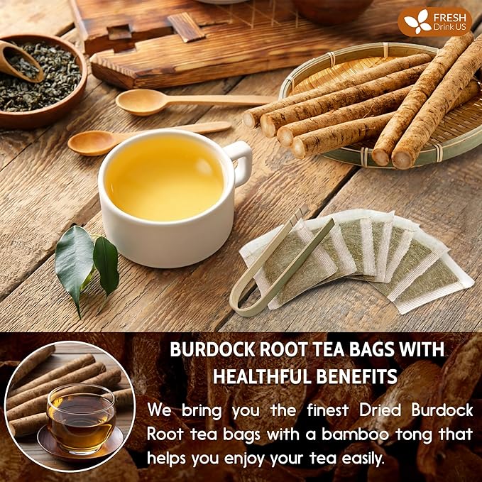 FreshDrinkUS Premium Burdock Root Tea Bags, 100% Natural & Pure. Burdock Herbal Tea, Made with Natural Material Tea Bags. No Sugar, No Caffeine, No Gluten, Vegan - Bloomnest
